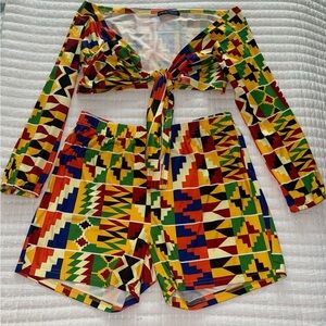 SHEIN Multicolor Geometric High Waist Shorts Set